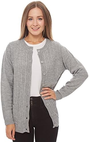 Knit Minded Long Sleeve Two Pocket Cable Knit Cardigan Sweater Heather Grey L