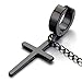 1pcs Steel Black Huggie Hinged Hoop Earrings Ear Cuff Ear Clip with Dangling Crosses for Men Women