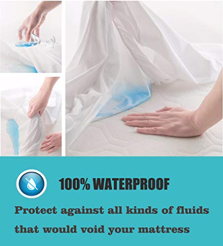 Queen Size Premium Bamboo Mattress Protector Cooling Mattress Protector Hypoallergenic Waterproof Mattress Protector Pad Mattress Cover Cotton Terry Surface Noiseless --Fitted 8"-21" Deep Pocket