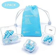 Reusable Silicone Ear Plugs - ANBOW Waterproof Hypoallergenic Noise Reduction Earplugs for Sleeping, Swimming, Snoring, Concerts, 32dB Highest NRR, 3 Pairs with Bonus Travel Pouch