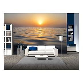 Many Smooth Soft Waves in The Warm Sunset on The sea and Holiday - Removable Wall Mural | Self-Adhesive Large Wallpaper - 66x96 inches