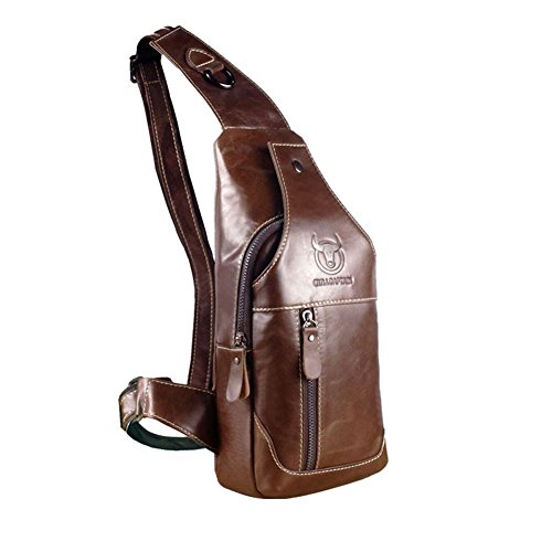 RS Men s Genuine Leather Sling Bags Chest Shoulder Bag Crossbody Satchel Backpack Brown