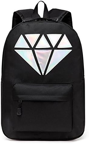 nanamem Women Backpack For Teenagers Girls Boy Laptop Holographic Silver Diamond School Bag Unisex Female Men Brand Casual Big Backpacks Black