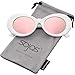 SOJOS Clout Goggles Oval Mod Retro Vintage Kurt Cobain Inspired Sunglasses Round Lens SJ2039 with White Frame/Pink Mirrored Lens