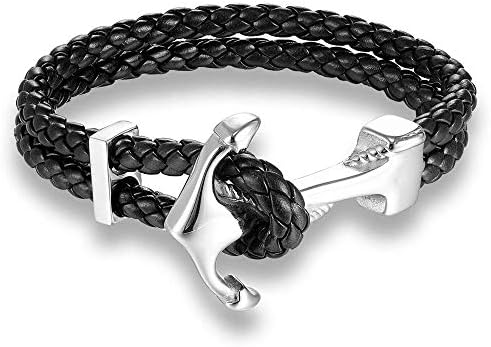 アンカージュエリー アンカーチャーム ダブルレイヤー レザーコードブレスレット メンズ Pr365 Hr