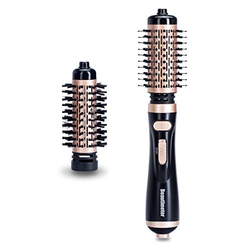 Beautimeter 1000W Hot Air Spin Brush Kit for Styling and Frizz Control, 3 in 1 Salon Styling Hair Dryer and Styler, Negative Ionic Hair Care, 1.5″ and 2″ Auto-rotating Brush Attachments, Black&Gold