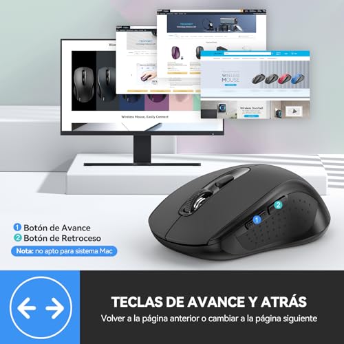 TECKNET Bluetooth Wireless Mouse, 3 Bluetooth Mouse Modes (BT5.0/3.0+2.4G), 4000 DPI, 6 Adjustable DPI Levels, 2.4G USB Wireless Optical Mouse for Laptop, MacBook, PC, Windows (Black)