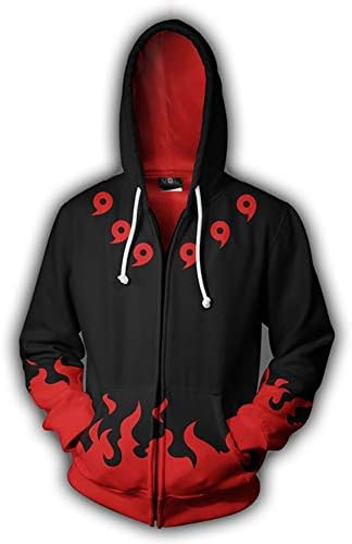 Zhilin424 Cartoon Naruto Hoodie-Anime Hokage Ninjia Uzumaki Print Sweatshirt,Hatake Kakashi Uchiha Itachi Sasuke Sweater Pullover Thin Long Sleeve Jacket Coat Cosplay Costume with Zipper (Red,M)