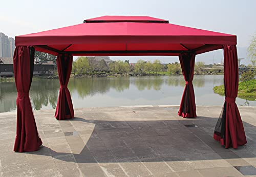 3 x 3 Meter Metall-Pavillon Garten 2-stufige Dachzelt Party Zelt Baldachin Pavillion Patio Shelter mit Netz,Rot – Bild 3