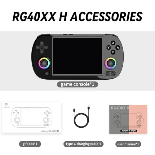 RG40XX H Retro Handheld Game Console RG40XXH Retro Gaming Console with 4-inch IPS Screen Linux System RGB Lighting 64G TF Card and 3200mAh Battery Supports 5G WiFi Bluetooth 4.2 Black