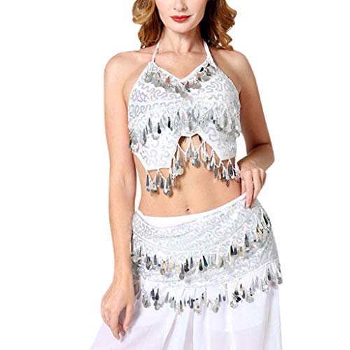 YEZIJIN Women Belly Dance Costume Dance Dress Sexy Sling Halter Top and Waist Chain 2019 Under 10 Dollars White