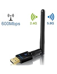 Adaptador de CA con Wifi, 600 Mbps, inalámbrico, USB de correa dual 5G 2.4G, con antena, para computadora de escritorio laptop, apto para Windows XP Vista 7 8 10 Mac OS X 10.6   10.12 AC600