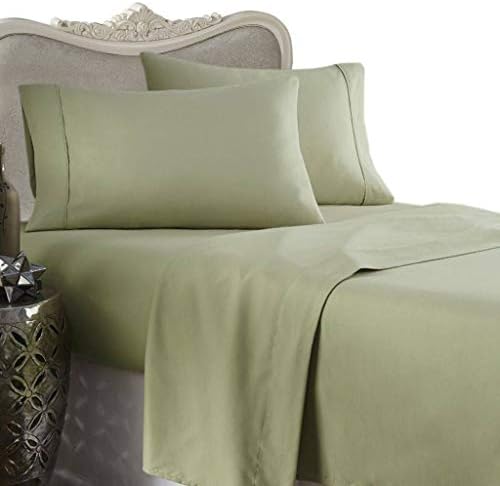 1200 Thread Count Queen 4Pc Bed Sheet Set Egyptian Cotton Deep Pocket Sage