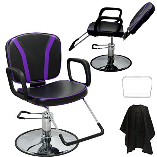 LCL Beauty Black with Purple Accent Reclining Hydraulic All Purpose Cutting & Shampoo Barber Salon Chair Beauty Spa Equipment - Thumbnail 6