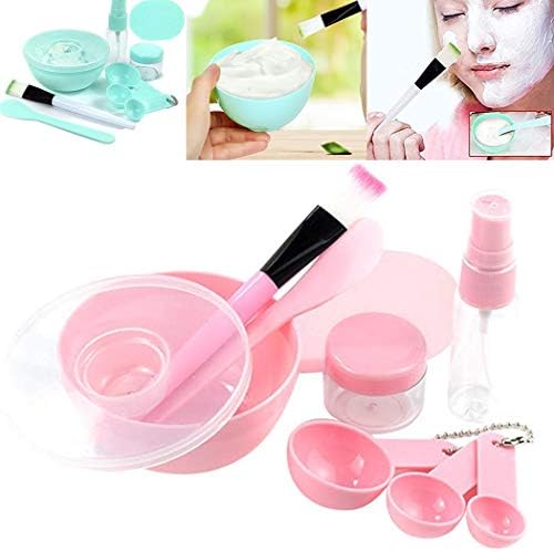 Xixini DIY Facemask Mixing Tool Kit with Big Volume Mask Bowl Spatula Brush Spray Bottle Puff Soaking Bottle Gauges Pack of 9 Pink