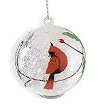 BANBERRY DESIGNS Glass Cardinal Christmas Ornament - LED Lighted Ball Ornament with Hand Painted Holiday Designs - Red Bird with White Snow and Glitter Globe