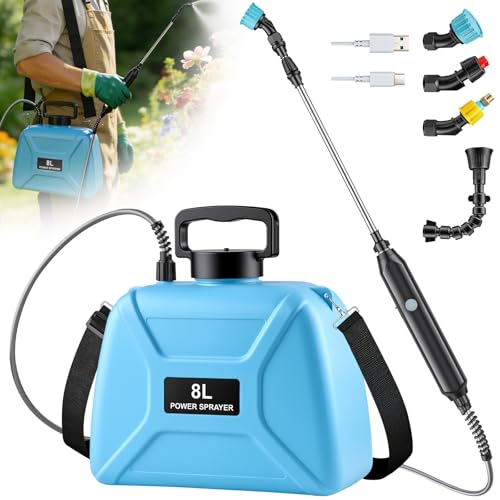 2 Gallon Electric Pump Sprayer in Lawn and Garden, Backpack Weed Sprayer, Battery Powered Garden Sprayer with Retractable Wand and 4 Nozzles, USB Fast Charging