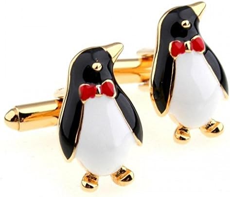 SunShine Day Star Trek Cuff Links Fun Style Cute Little Penguin White-Black Crystalline Gold Cufflinks