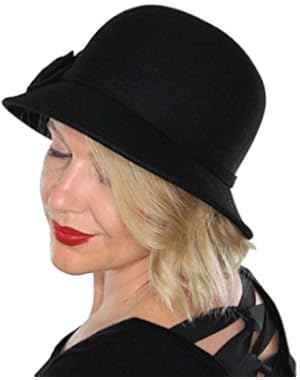 Kit Wool Bucket Hat with Rose Flower Vintage Cloche Flapper Tea Party Derby Church