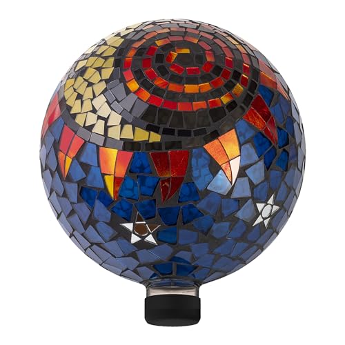Alpine Corporation 10″ Diameter Indoor/Outdoor Glass Mosaic Gazing Globe Yard Decoration, Mosaic Sun and Moon Design