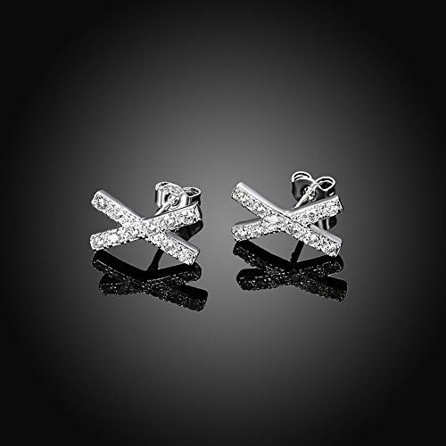 Womens_Sterling_Silver_X_Shaped_Cubic_Zirconia_Stud_Fashion_Earrings_#EA41