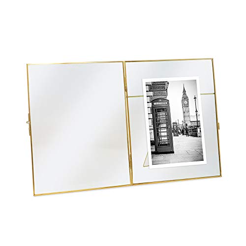 Isaac Jacobs 8x10, Antique Gold, Vintage Style Brass and Glass, Metal Floating Desk Photo Frame (Vertical), with Locket Closure for Pictures, Art, More - Thumbnail 5