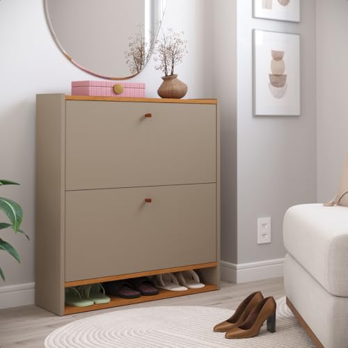 Sapateira Safira 2 Portas Basculante 15 Pares Calçados Nicho Inferior Organizador Decoração Quarto Sala Hall Entrada Apartamento Compacta (Fendi/Cinamomo)
