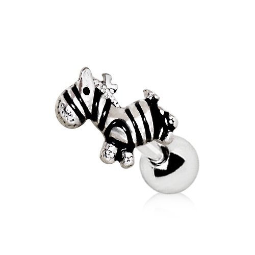eeddoo TRAGUSPIERCING Zebra - aus silbernem Edelstahl - nickelfreier Ohrstecker - Niedlicher Ohrpiercing Ohrring - Schmuck fü