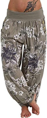 Yoga Pants TUDUZ Women Casual Baggy Thailand Indonesian Floral Print Wide Leg Pants Boho Aladdin Loose Pocket Button Sport Harem Pants