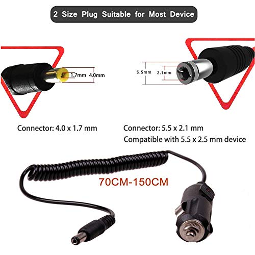 DC 5.5 x 2.1mm/4.0mm x1.7mm Car Charger Connector Cord 12V- 24V Cigarette Lighter Power Supply Adapter Charger Cable for Car Truck Bus Van Boat - Black - Thumbnail 2