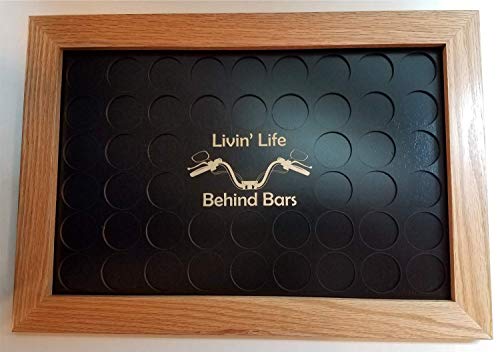 11x17"Livin Life Behind Bars" Motorcycle Poker Chip Display Case with Oak Frame and Birch Mat