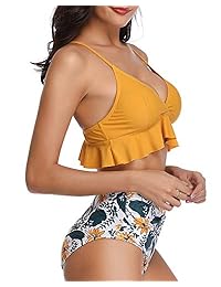 Tempt Me traje de baño de dos piezas con volantes de cintura alta para mujer