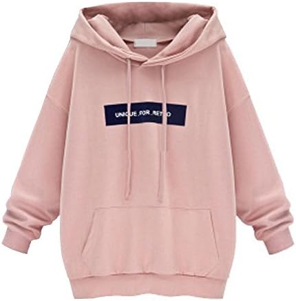 DMZing Plus Size Fashion Women's Long Sleeve Hoodie Sweatshirt Jumper Letter Print Casual Pullover Tops Blouse (2XL, Pink)