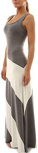 Women's Fashion Summer Maxi Dresses Sleeveless Casual Wavy Striped Beach Sexy Party Long Dress (XXL, Gray Stripe)