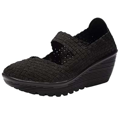 Amazon.com | EnllerviiD SDF889-1heise40 Women Wedge Mary Jane Sandals Closed Toe Weave Platform 