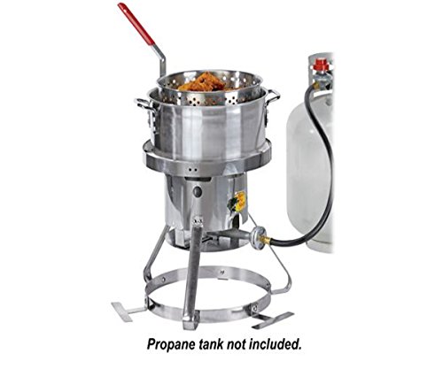 Click Here to See More Images 10.5-Quart Fish Fryer Tripod Cooker Stand - Stainless Steel Deep-fry Pan Basket Outdoor Stove