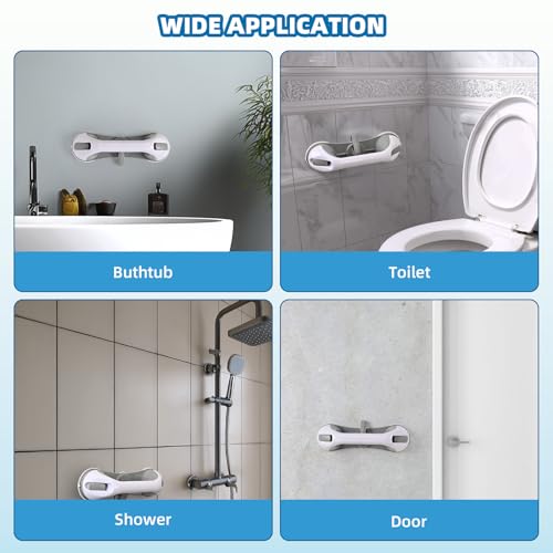 Mikogo Grab Bars for Bathtubs and Showers, 2 Pack No-Drill Suction Shower Handles with 3 Suction Cups, Removable Bathroom Safety Balance Bars for Seniors, Smooth Tile & Glass, Gray