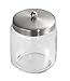 mDesign Round Bathroom Vanity Countertop Storage Canister Glass Jar Combo with Metal Lid for Cotton Swabs, Rounds, Balls, Makeup Sponges, Bath Salts - Set of 3 - Clear/Brushed