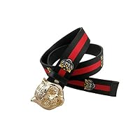Fashion Mens Genuine Leather belt Tiger head buckle dress pants belt (6692 Black Tiger + Gold, 120cm)
