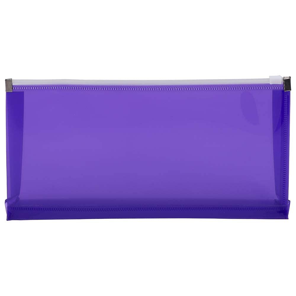 JAM PAPER Plastic Wallet Envelopes with Zip Closure - #10 Booklet - 127 x 254 mm - Purple - 12/Pack