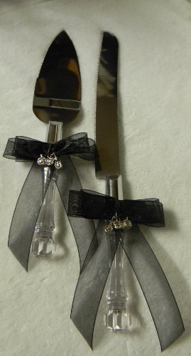 Wedding party reception Cake Knife & Server Set Biker Motorcycle Black bows