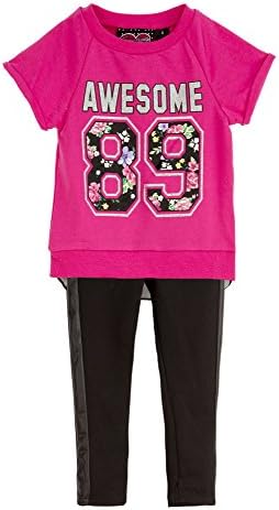 (22302-08WSFR) Forever Me Little Girls Awesome French Terry Legging Set (4-6X) in Pink/Black Size: 4