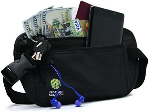 Money belt for travel and daily use with rfid protection, belt wallet (black)