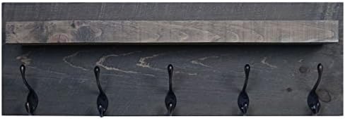 Rooms Organized Farmhouse Rustic Wall Mounted Coat, Hat,Towel,Clothes Rack with Shelf and 5 oil bronzed Hooks Gray Wood 30.25" w x 10" h 6" Made in USA