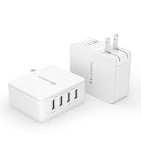 Universal USB Wall Charger 40W 4-Port with SmartID Technology, Portable Charging Station for iPhone 7/6s/iPad, External Battery Pack, Bluetooth Speaker and more, White (White)