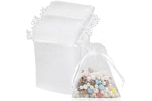 YILANJIN 100 Pcs White Organza Pouches,9x12 cm Gift Bags,Jewelry Bags with Drawstring,For Wedding,Christmas,Party Supplies