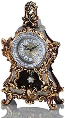GAOXINGSHOP Shelf Clock European Retro Home Table Clock Decorations Silent Movement Fashion Creative Simple Resin Antique Desk Clock (Color : Bronze)