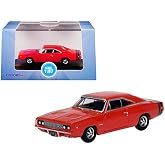 Oxford Diecast New 1968 Dodge Charger Bright Red with Black Stripes 1/87 (HO) Scale Diecast Model Car