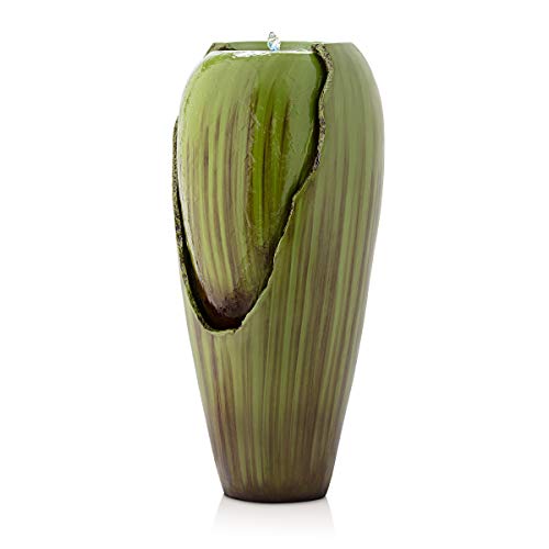 Alpine Corporation 33" Tall Water Jar Fountain with LED Light, Green
