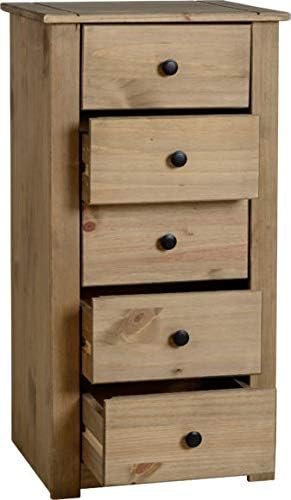Seconique Panama 5 Drawer Chest in Natural Wax, 46D x 40W x 89.5H cm (5 Drawers) - Image 3